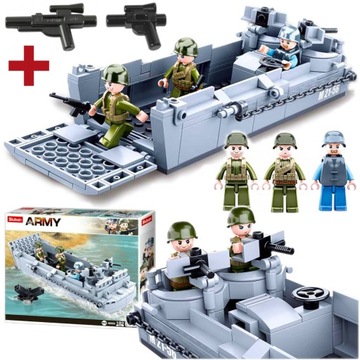 Кирпичи ДЕСАННАЯ БАРЖА Военный КОРАБЛЬ 3 ФИГУРКИ Лодзь + ОРУЖИЕ LEGO