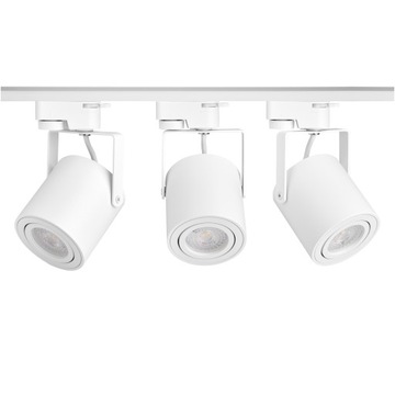 Białe reflektory szynowe GU10 średnica 8 cm salonu