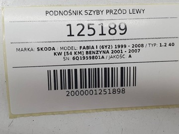 фото thumb №8, Подъемник стекла перед переднее левый skoda fabia i eu 6q1959801a