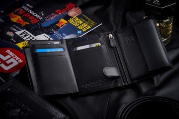 Вертикальный мужской кожаный кошелек черного цвета с элегантной RFID-застежкой ZAGATTO