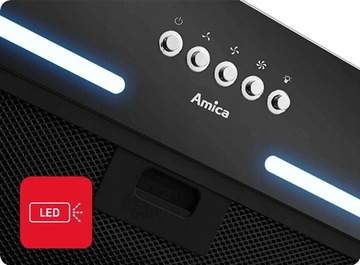 Встраиваемая вытяжка Amica OMP6254BG чёрное стекло LED