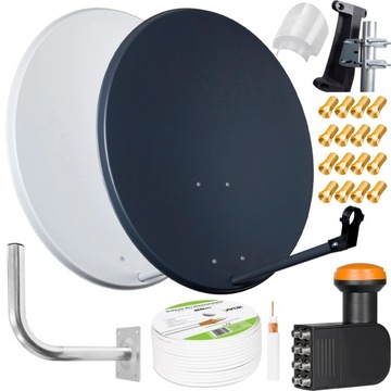 ANTENA CZASZA SATELITARNA 80 ZESTAW KONWERTER QUAD 4K KABEL UCHWYT WTYKI F