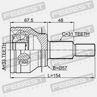 фото thumb №5, Шарнир наружный 33x57.3x31 febest 0510-kemt