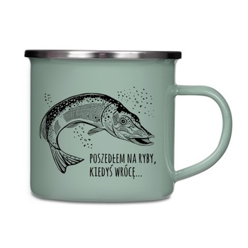 Emaliowany Kubek Wędkarza - SZAROZIELONY