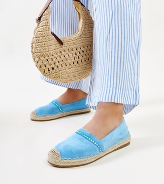 Niebieskie espadryle z cyrkoniami Abia 28837 rozmiar 38