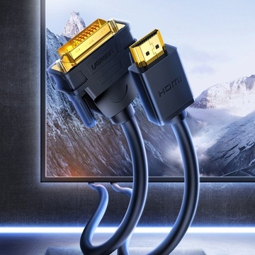 UGREEN PRZEWÓD KABEL DWUKIERUNKOWY HDMI DVI 2m DOBRA JAKOŚĆ OBRAZU 1080p HD