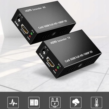 Удлинитель HDMI 60 м RJ45 к усилителю сигнала передачи сети HDMI