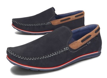 Mokasyny buty męskie KOMODO skórzane granatowe 42