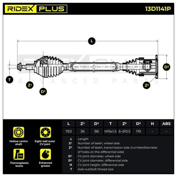 фото thumb №9, Ridex plus 13d1141p wał приводной право do vw golf v schrägheck 1k1