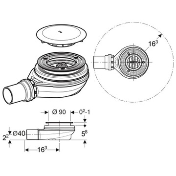 Сливной комплект Geberit d90 H60 h30 Хром 48h