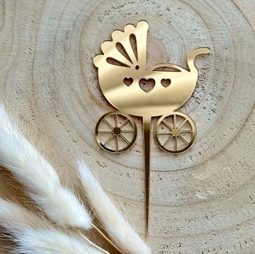 ДЕТСКАЯ КОЛЯСКА Топпер Baby Shower Рождение Крещение Оргстекло золотое зеркало