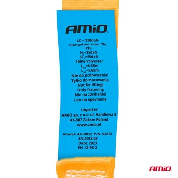 Транспортный ремень с натяжителем 500 кг 25 мм 6 м BELT-08 AMIO-02876