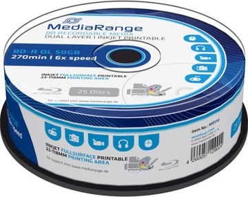 MEDIARANGE BLU-RAY BD-R DL 50GB 6x 25szt PRINTABLE