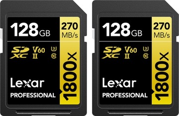2 карты памяти Lexar SDXC 128 ГБ 1800x UHS-II V60