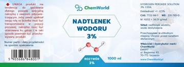 ОКИСЛЕННАЯ ВОДА 3% ЧИСТЫЙ ПЕРОКСИД ВОДОРОДА 1000 мл