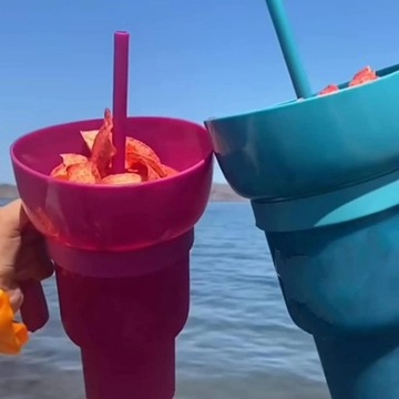 Новая кружка 2-в-1 для закусок и напитков, миска, бутылка с водой, кружка из нержавеющей стали.