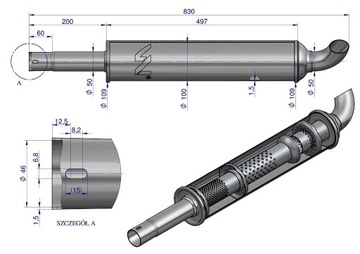 Короткий круглый глушитель 830 мм 4,1 кг C-330 INOX WARYŃSKI