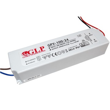 Блок питания для светодиодных лент 24V DC 4A WATERPROOF IP67 100W GLP GPV трансформатор