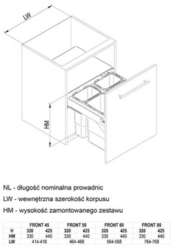 Рейс Сегрего Мусорный ящик для мусора для шкафа 45 H=320 L-480