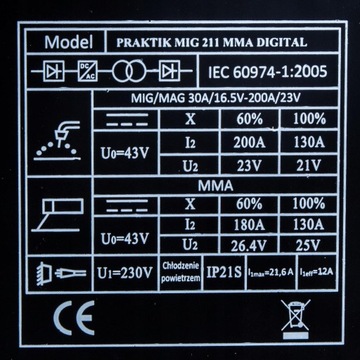 MIGOMAT IDEAL MIG 211 IGBT MMA ИНВЕРТОРНЫЙ СВАРОЧНЫЙ АППАРАТ 230 В 200 А ФЛЮС 3 В 1