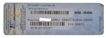 ЛИЦЕНЗИОННАЯ НАКЛЕЙКА WINDOWS 7 SAMSUNG HOME PREMIUM