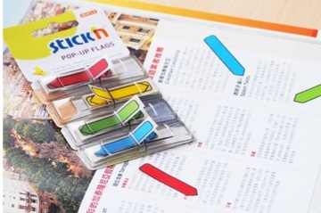 Zakładki indeksujące STICKIN strzałki 5 kolorów w plastikowym podajniku