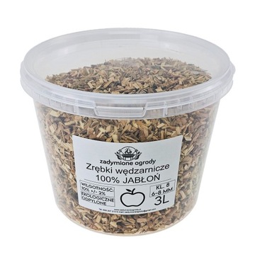 ZRĘBKI 6-8mm JABŁOŃ WĘDZARNICZE OWOCOWE Z DREWNA JABŁONI KL.08 WIADERKO 3L.