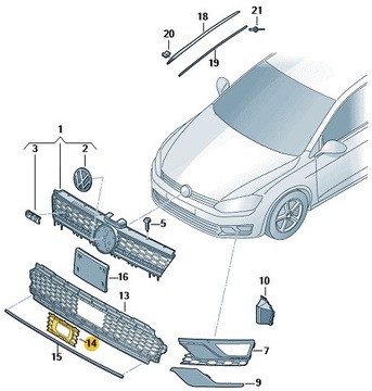 фото thumb №4, Защита рамка решётка радара перед vw golf vii 2014-2017 оригинал