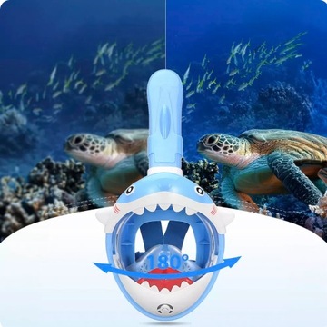 МАСКА ДЛЯ ДАЙВИНГА С ТРУБКОЙ ПОЛНОЛИЦЕВАЯ ПАНОРАМНАЯ DRY TOP SHARK KIDS