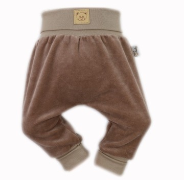 CIEPŁE SPODNIE WELUROWE PÓŁŚPIOCHY 74 SPODENKI BAGGY - TAUPE