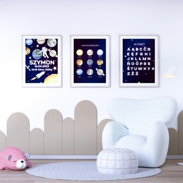 Plakat A4 imię dziecka metryczka kosmos planety