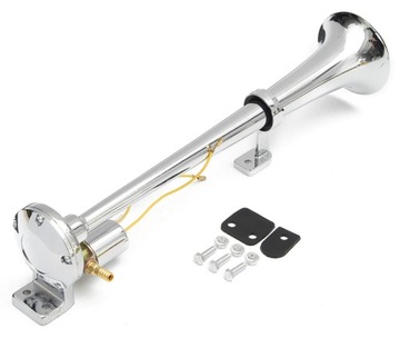 GŁOŚNY KLAKSON FANFARA CHROM TIR SYGNAŁ PNEUMATYCZNY Z ZAWOREM 12V/24V 73CM