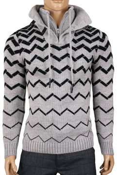 Sweter męski wełniany gruby ciepły golf komin stójka zimowy siwy szary L