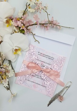 ПРИГЛАШЕНИЯ НА КРЕЩЕНИЕ, АЖУРНОЕ РОЗОВОЕ КРЕЩЕНИЕ