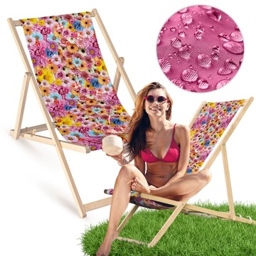 Leżak Drewniany z Nadrukiem KWIATÓW NIEZAPOMINAJKI Ogrodowy Plażowy