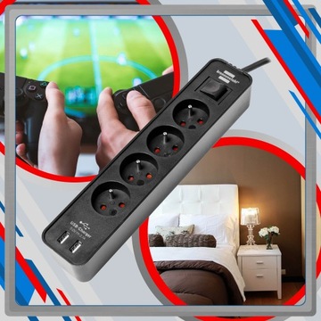 РАЗЪЕМ ПИТАНИЯ 1,5 М 4 USB РОЗЕТКИ BRENNENSTUHL