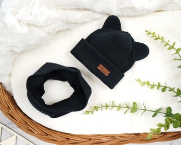 Czarny KOMPLET BEAR czapka + komin 48-50 HELLO