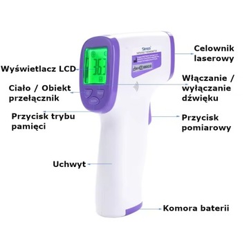 TERMOMETR BEZDOTYKOWY NA PODCZERWIEŃ LCD ELEKTRONICZNY CYFROWY CERTYFIKAT