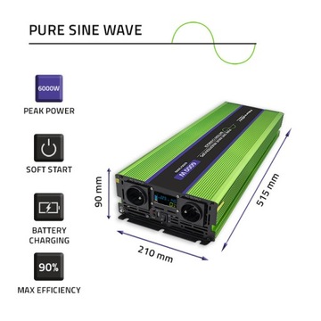 Преобразователь Qoltec 12 В 3000/6000 Вт