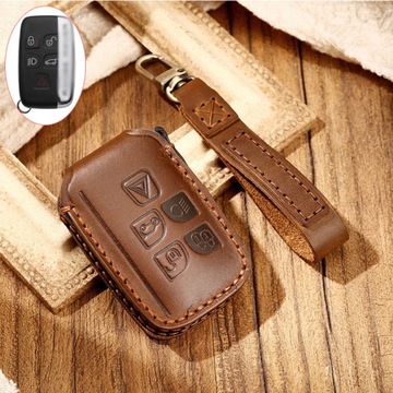 Brown Leather for Land Rover Discovery Jaguar XJL XE XF 4 Buttons Key Fob  Cover