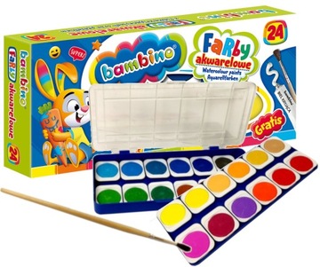 Bambino farby akwarelowe 24 kolory duża pastylka