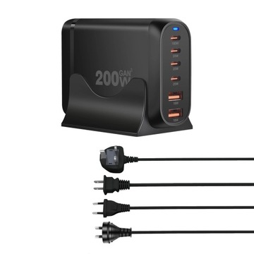 Зарядное устройство GaN мощностью 200 Вт, 6 портов USB Type C, зарядное устройство PD, быстрая зарядка 3.0, USB Type C