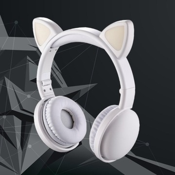 Наушники Cat Bluetooth 5.0 со светодиодной подсветкой и шумоподавлением, складные, белые