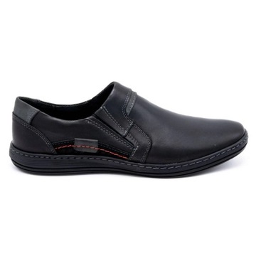 Buty męskie mokasyny skórzane wsuwane slip on POLSKIE 520 czarne 45