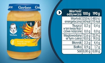 Десерт GERBER, груши, манго и три злака 190г