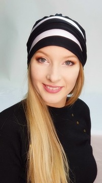 Turban Sejla czarno-biała chusta marszczona bez wzoru dla każdej kobiety