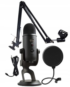 НАБОР КОНДЕНСАТОРНЫХ МИКРОФОНОВ BLUE YETI BLACKOUT + ПОДСТАВКА + ПОДСТАВКА