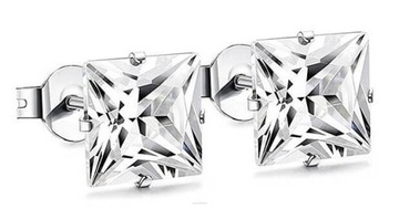 Серьги из нержавеющей стали ART квадратные с белым цирконием SQUARE 8 мм