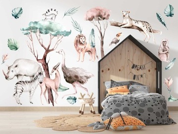 SAFARI DŻUNGLA ZEBRA STRUŚ NAKLEJKI NA ŚCIANĘ XXL
