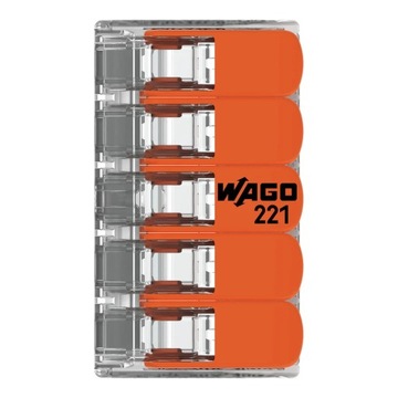 WAGO QUICK CONNECTOR 5 — ПРОВОДНОЙ РАЗЪЕМ 5 x 0,14 — 4 мм² 5 ШТ. 221-415